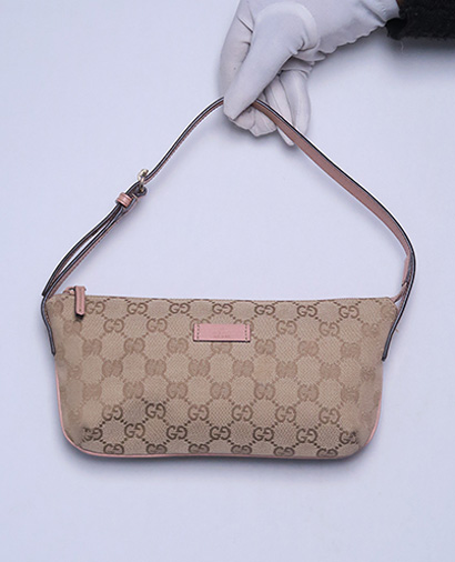 Gucci Boat Pochette, £70, Handbags, Brown/Pink, Canvas, Front view